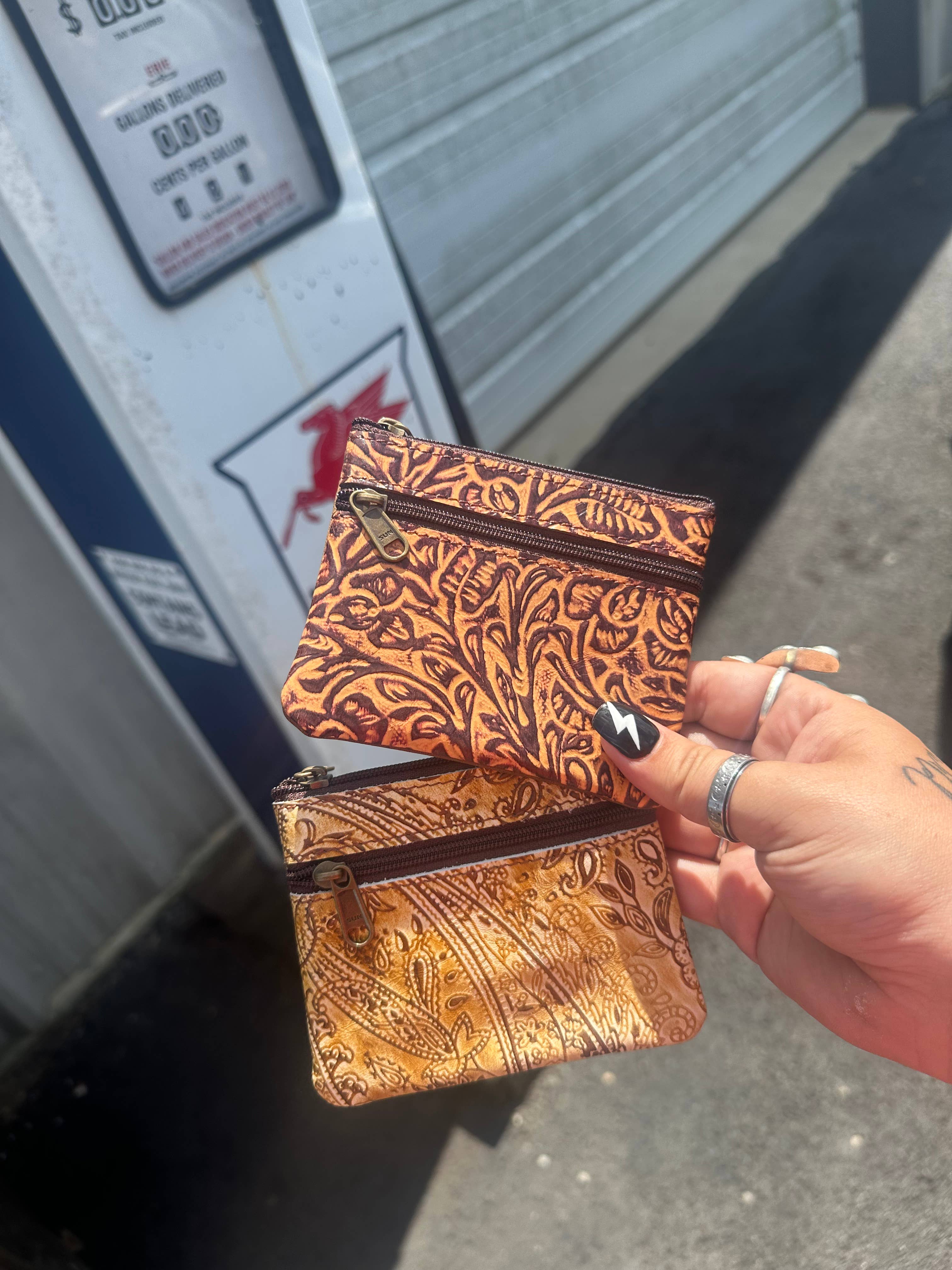 Small Embossed Leather Zipper Pouch